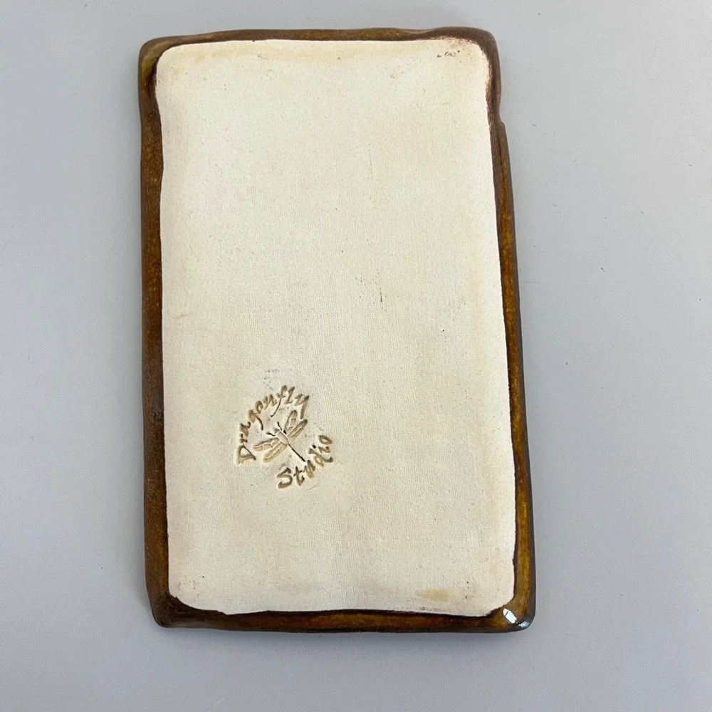 Dragonfly Leaf Ceramic Trinket Dish Yellow Brown Handmade Studio‎ Art